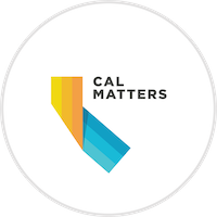 CalMatters' logo which is the state of California in yellow and blue